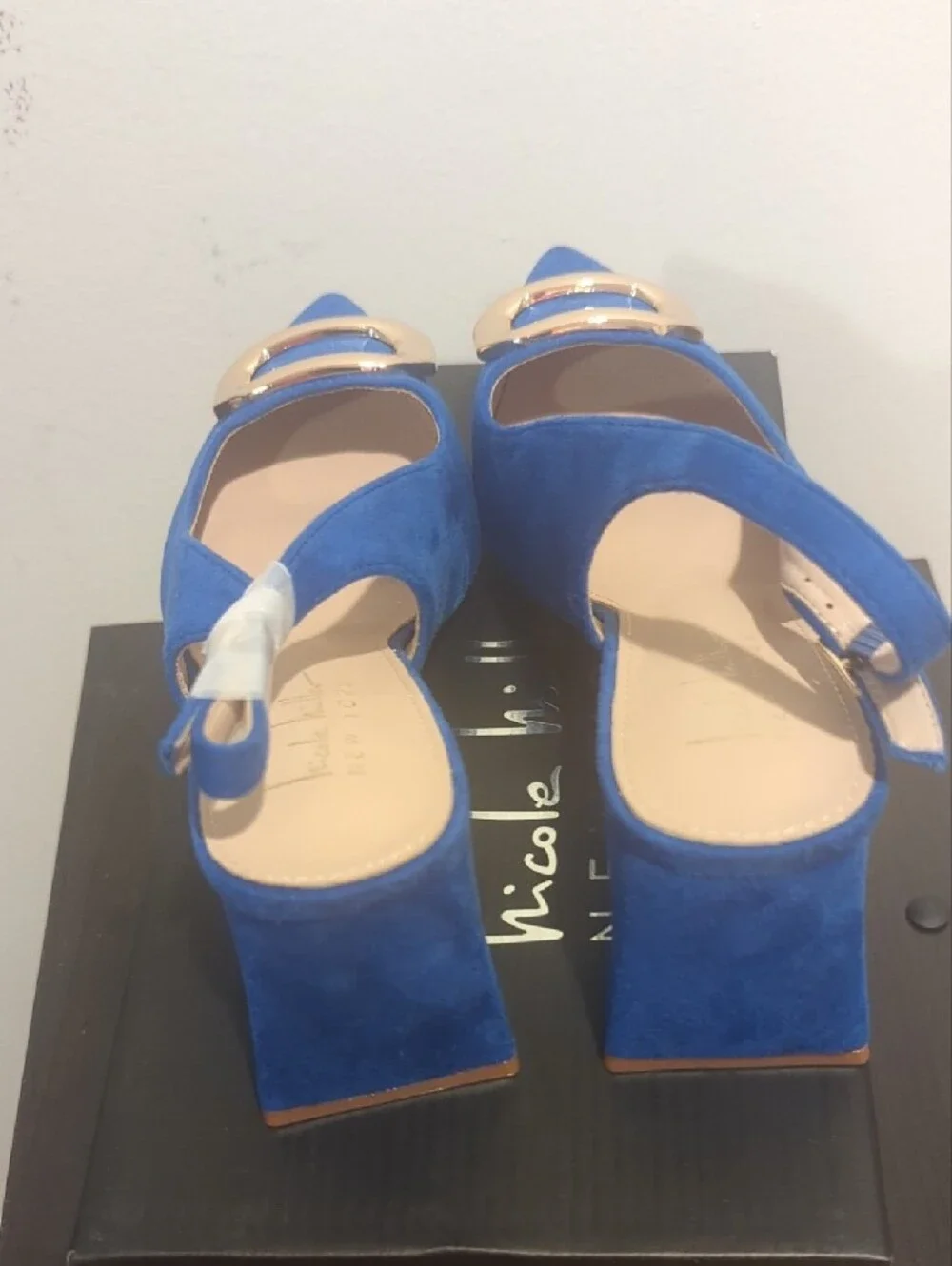 Blue Women's Pointed Slingback with Gold Buckle